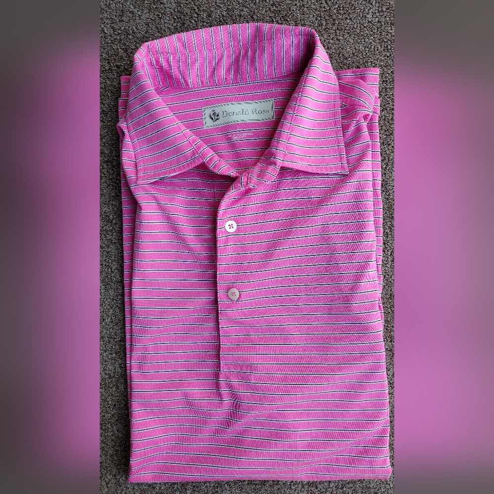 Donald Ross "Sport" Golf Polo Shirt Men's Large Pink Stripped